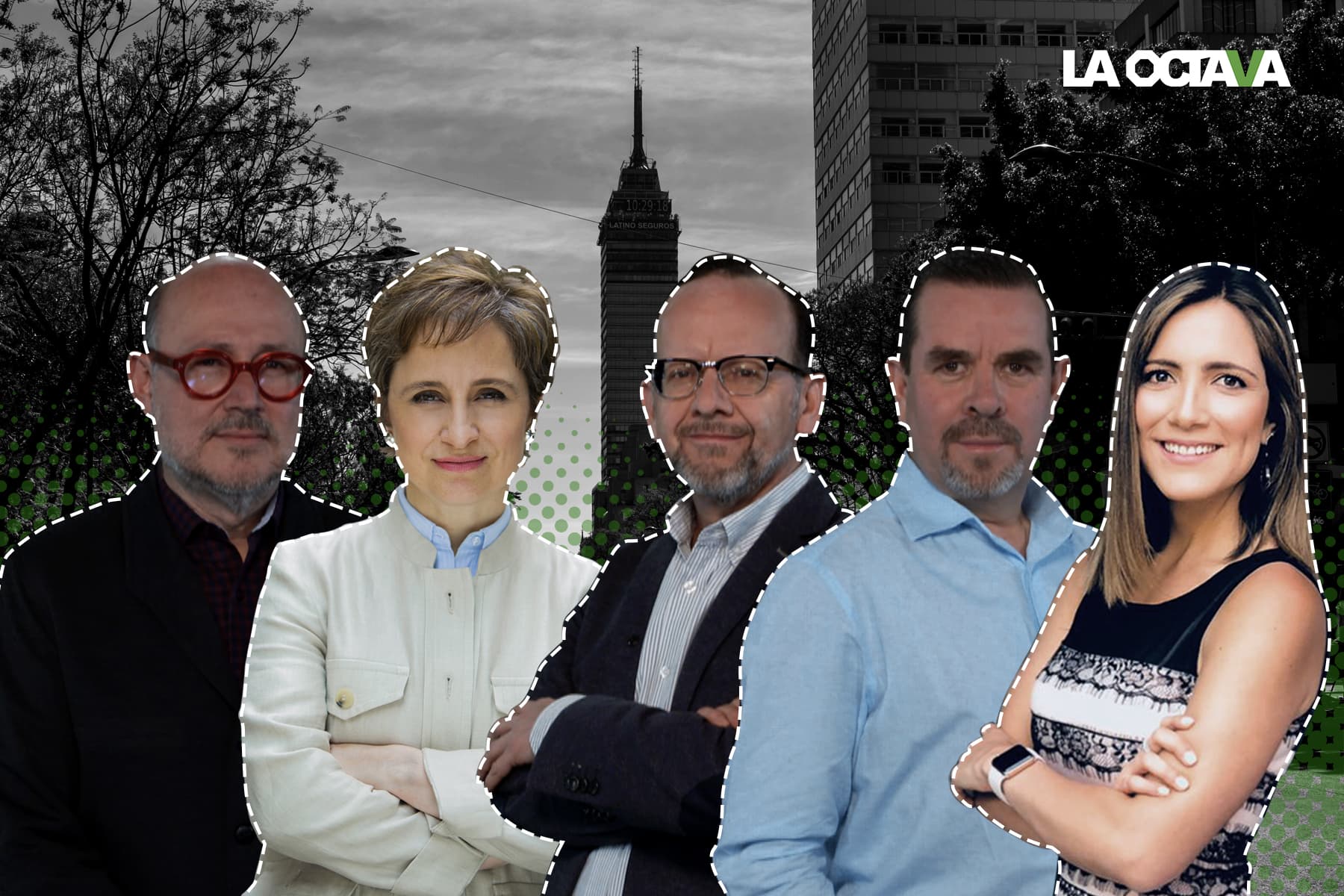 Ricardo Raphael, Carmen Aristegui, Alejandro Paéz, Álvaro Delgado y Luisa Cantú. Foto: Especial
