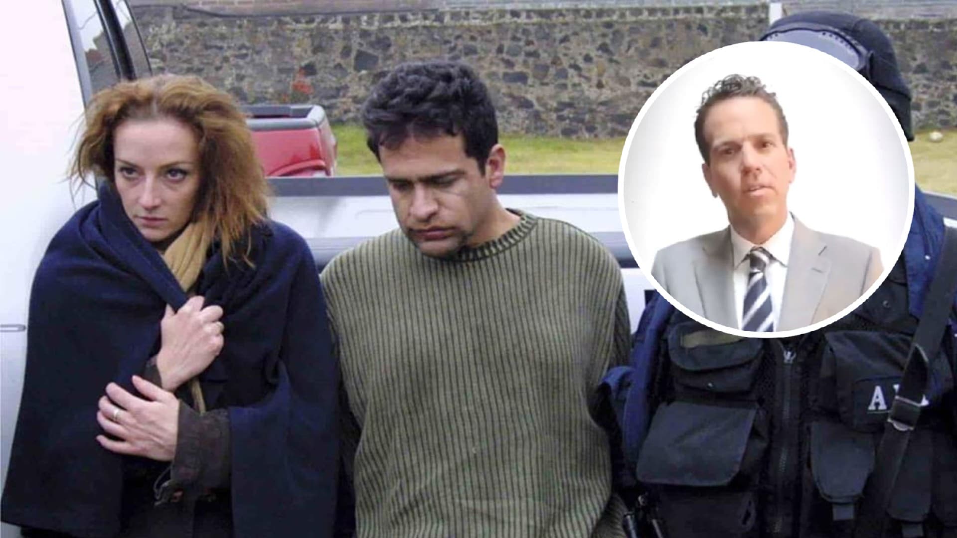 Florence Cassez e Israel Vallarta, detenidos en diciembre 2004, y el periodista Carlos Loret de Mola. Foto: especial