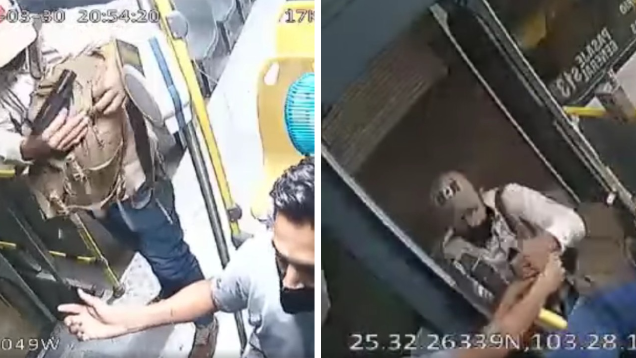 VIDEO: Asaltante cae de autobús tras forcejeo con chofer