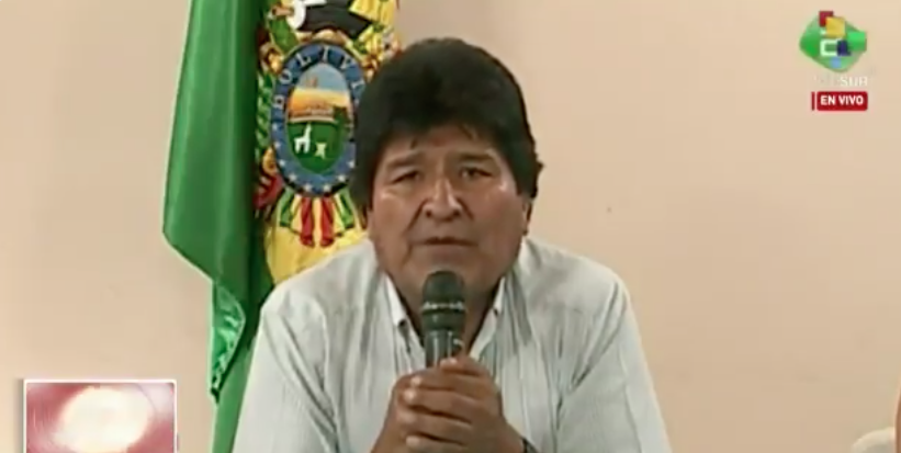Evo Morales emitió un mensaje televisado desde Cochabamba • Foto: Transmisión en Video