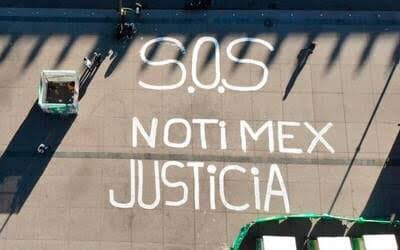 Protesta de extrabajadores de Notimex. Foto: Twitter @NotimexAgoniza