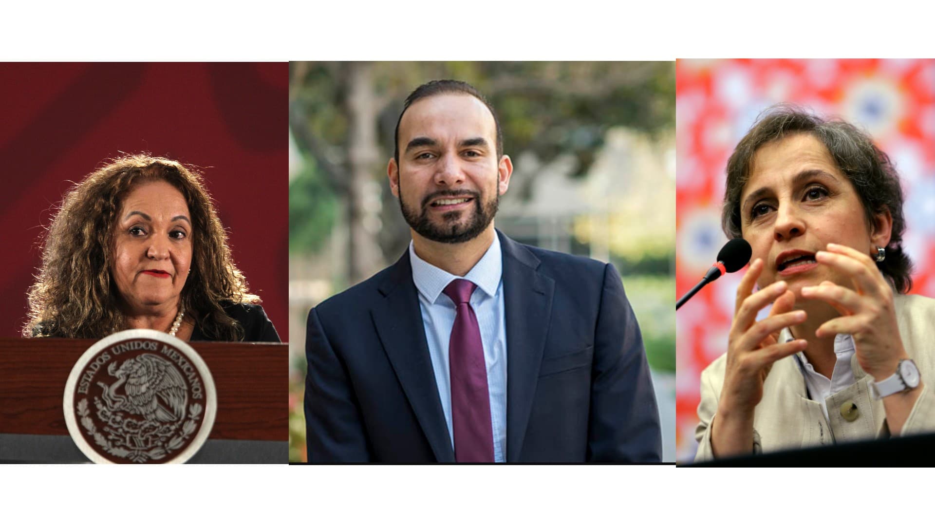 La directora de Notimex, Sanjuana Martínez; Luis Arriaga, rector del ITESO; y la periodista Carmen Aristegui. Foto: especial