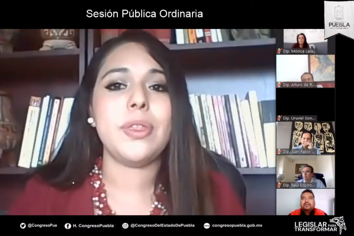 La diputada Tonantzin Fernández durante sesión del Congreso de Puebla. Foto: Especial