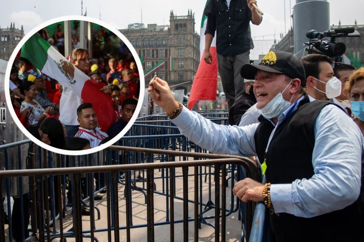 Gilberto Lozano, líder de Frenaaa, y una mujer con la bandera de México en la clausura de la edición 2019 del Foro de Sao Paulo. Foto: Especial