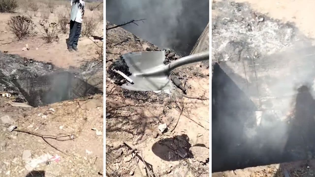 Pozo ardiendo con restos humanos