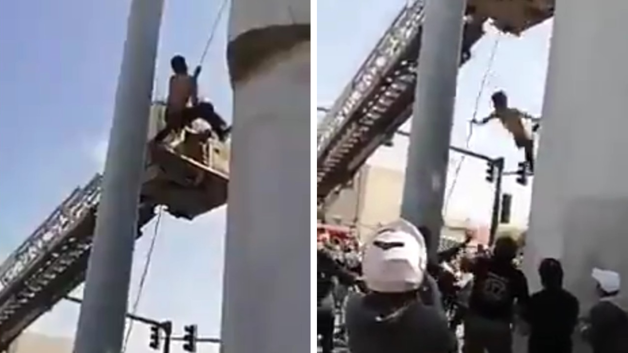 VIDEO: Hombre cae desde puente cuando era rescatado por bomberos