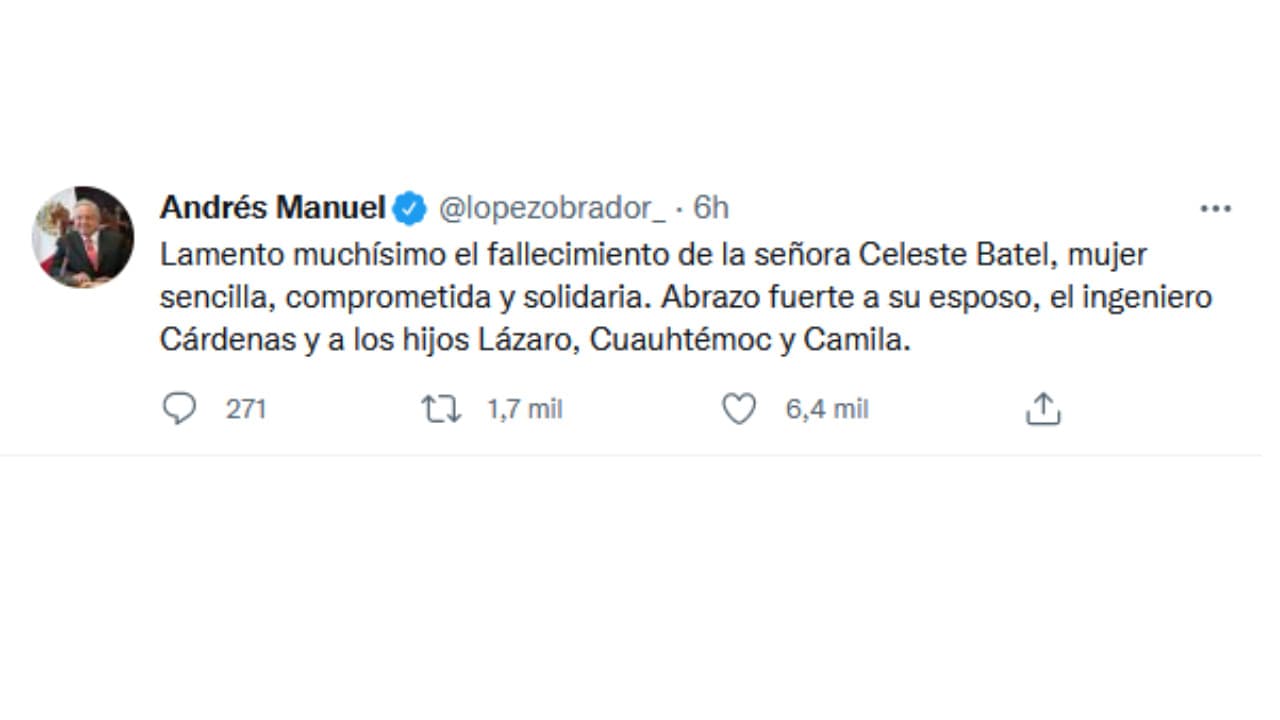 Envía condolencias a excandidato presidencial Cuauhtémoc Cárdenas