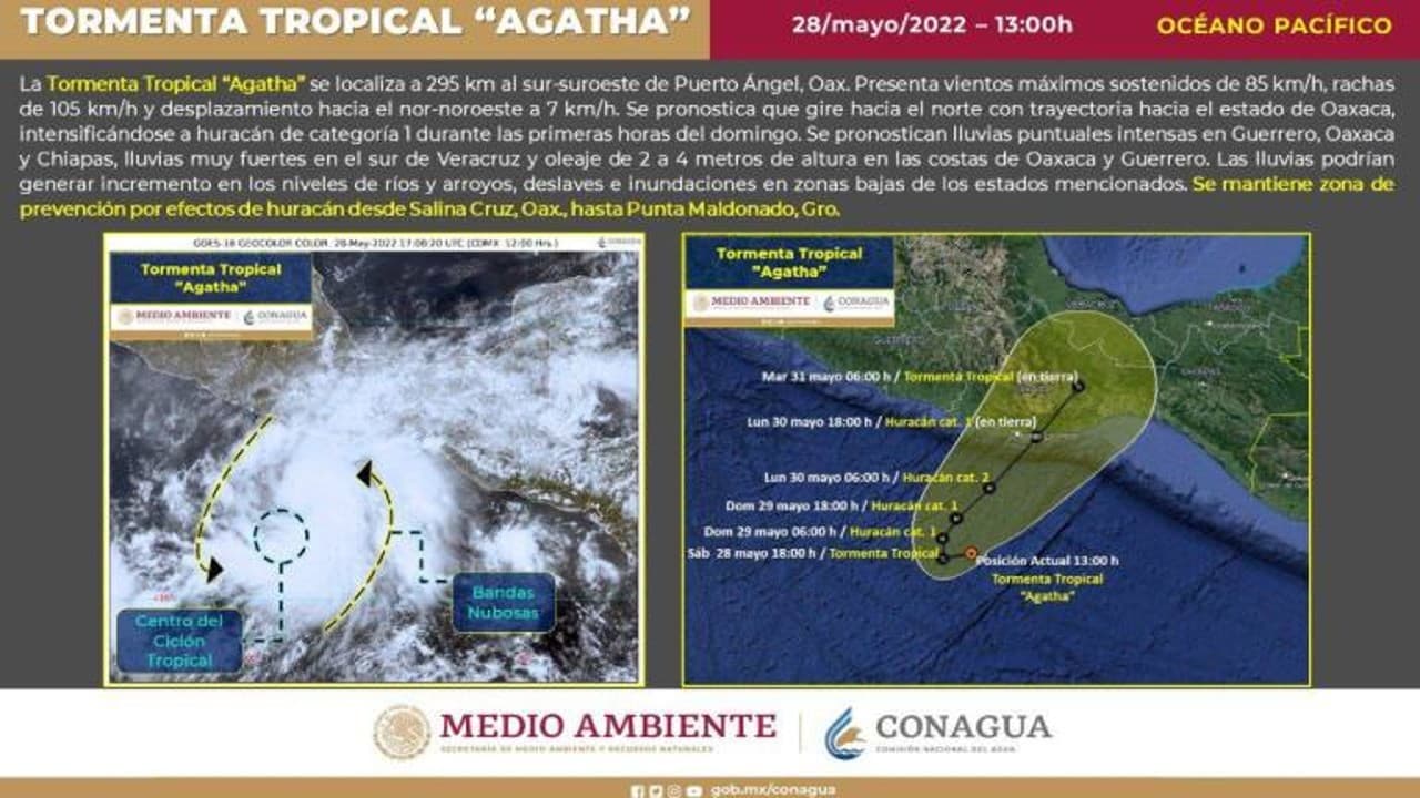 Tormenta tropical Agatha, intensificó sus vientos